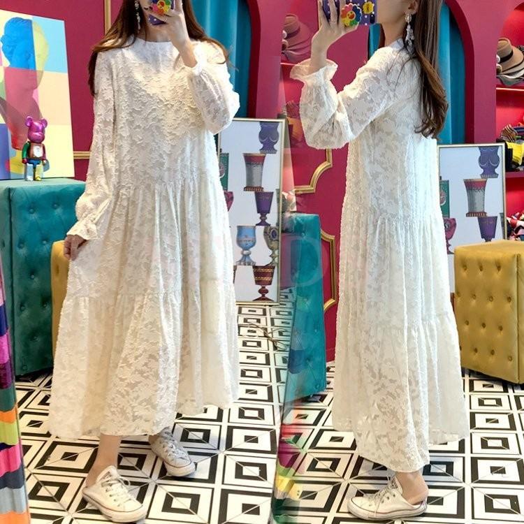 22正規激安 白レースワンピース マキシワンピース 長袖 春秋新作 きれいめワンピース 40代 レディース ワンピース フレアスカート お出かけ 結婚式ドレス オシャレ韓国風 ワンピース サイズ F Www We Job Com