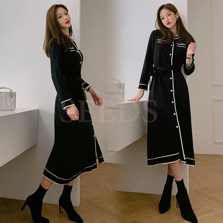 種類豊富な品揃え ニット黒ワンピ 長袖ワンピース 秋冬 40代 レディース ニットワンピース フレアスカート 着痩せ 上品 大人 韓国風 オシャレ ニットインナー マキシ丈 ワンピース サイズ F Www We Job Com