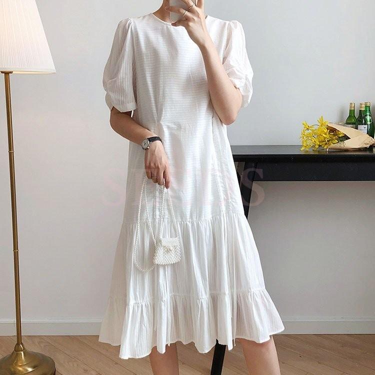 ワンピース レディース 夏 半袖 きれいめ ロング丈ワンピース ボーダー パフスリーブ 韓国風 通勤 可愛い オシャレ カジュアル 白 ワンピース ゆったり Y シーズストア 通販 Yahoo ショッピング