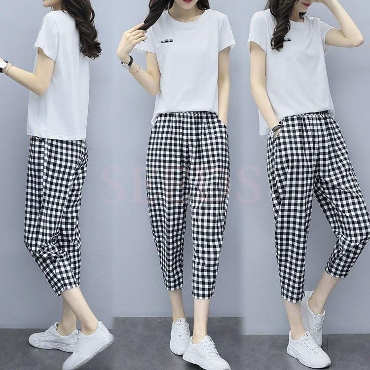 セットアップ レディース 夏 韓国風 半袖 Tシャツ ズボン チェック スポーツ 大きいサイズ ゆったり 上下セット オシャレ カジュアル きれいめ 定番の人気シリーズpoint ポイント 入荷