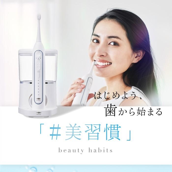 WAVEWAVE 口腔洗浄器 ジェットウォッシャー WAVEWAVE014 ブラシヘッド２種付き ブラッシング＋フロスの2in1 IPX7 防水機能 軽量 デンタルケアの画像