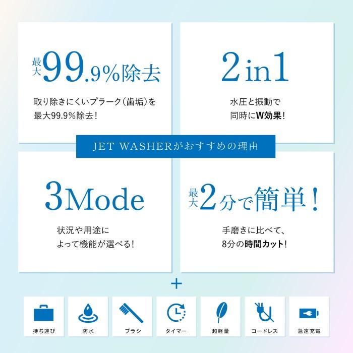 WAVEWAVE 口腔洗浄器 ジェットウォッシャー WAVEWAVE014 ブラシヘッド２種付き ブラッシング＋フロスの2in1 IPX7 防水機能 軽量 デンタルケアの画像