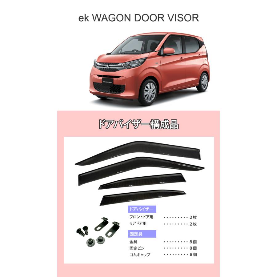 ek ワゴン ドアバイザー 半透明ブラック 1台分 WAGON サイドバイザー