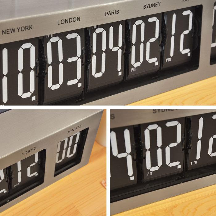 時計 おしゃれ リビング 置時計 世界時計 リーフ式時計 ソラリ―時計 デジタル時計 フラップクロック シルバー CLK-120 シンプル モダン