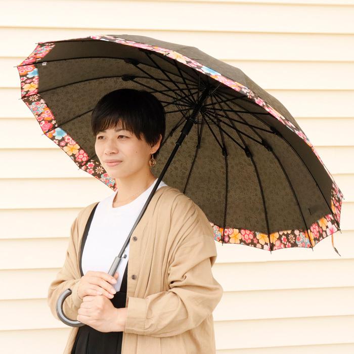 傘 レディース 長傘 16本骨 ジャンプ傘 和傘 華まどか 晴雨兼用 雨傘