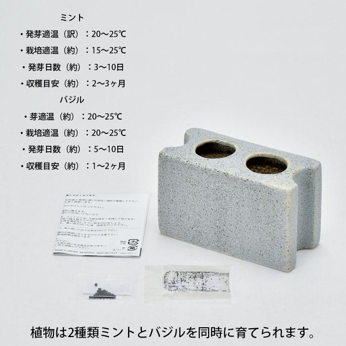 手渡し限定 美品コンクリート調プランター2個セット 栽培キット ミント 聖新陶芸 プランツブロック S バジル 栽培セット