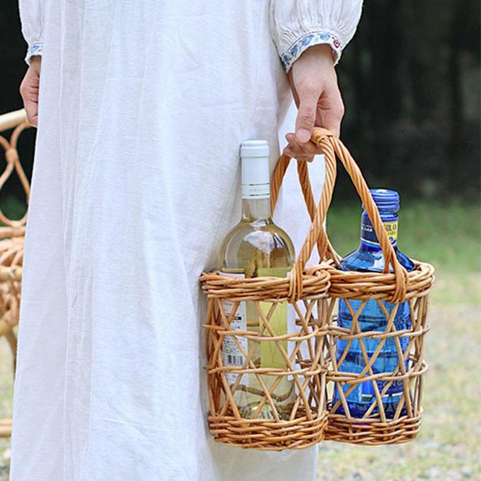 ボトルバスケット 2本用 かご ラタン ボトル収納 アラログ AROROG