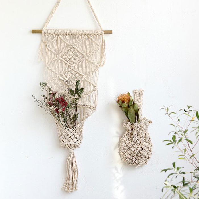 マクラメ 花器 ドライフラワーハンギング 壁面 つり下げ マクラメ編み