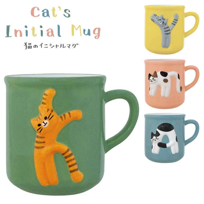 DECOLE（デコレ） マグカップ かわいい 陶器 猫 イニシャル 300ml マグ