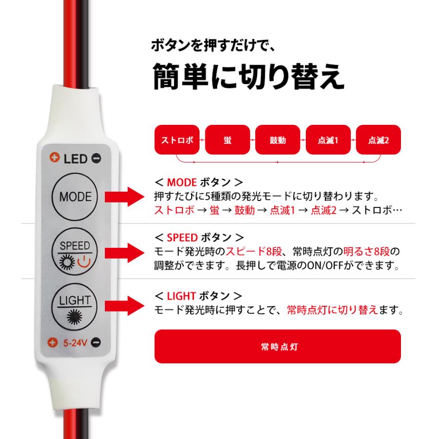 SEEK products LED コントローラー 2本セット 点滅 調光 減光 スピード調節 メモリ機能 12V LEDテープライト シリコンチューブライト デイライト に 送料無料｜seek｜03