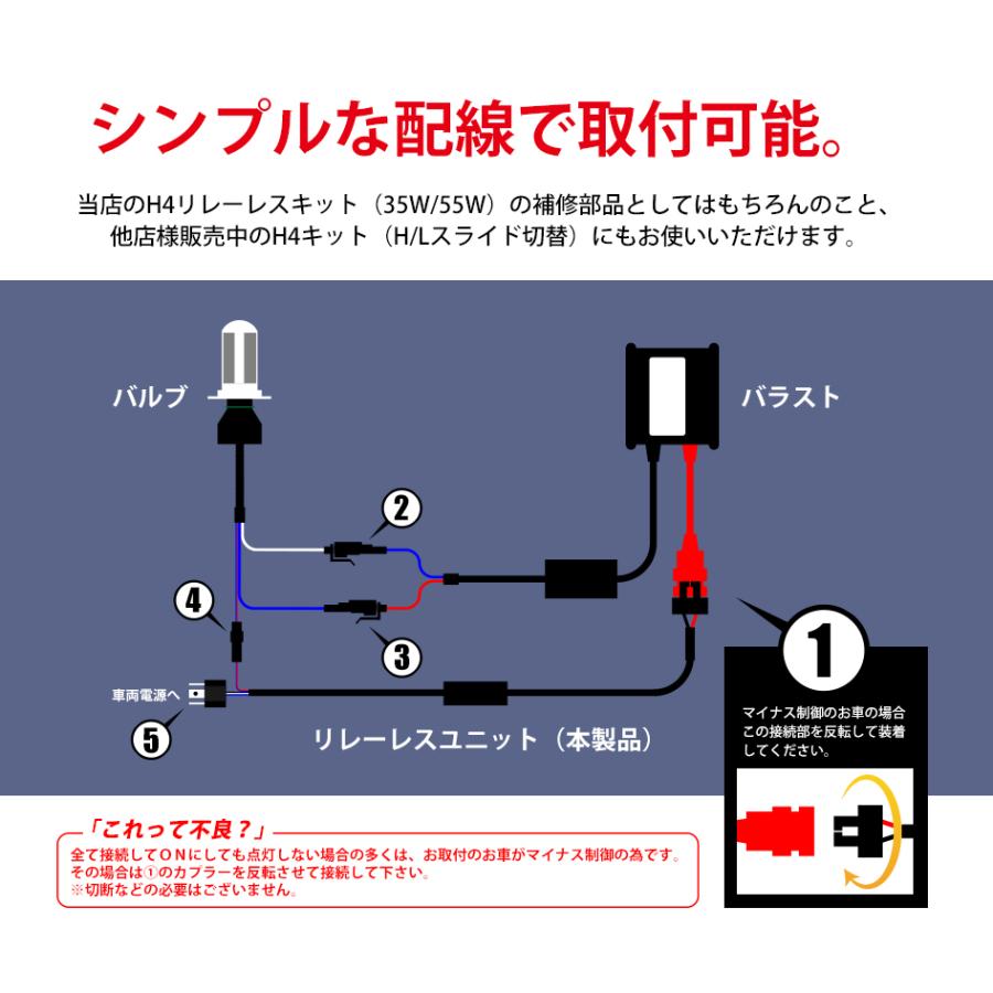 H4 HID リレーレスユニット のみ H/L スライド切替用 35W 55W 両対応 12V 補修用 送料無料｜seek｜03