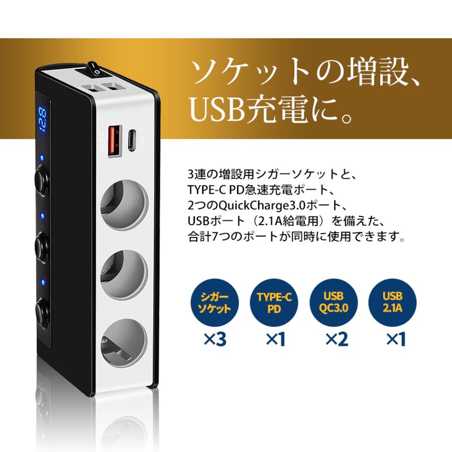National TR-4CT3 1986年製 車載12VシガーOK シガーソケット 3連 分配器 180W USB 4口 Type-C 急速充電 QC3.0