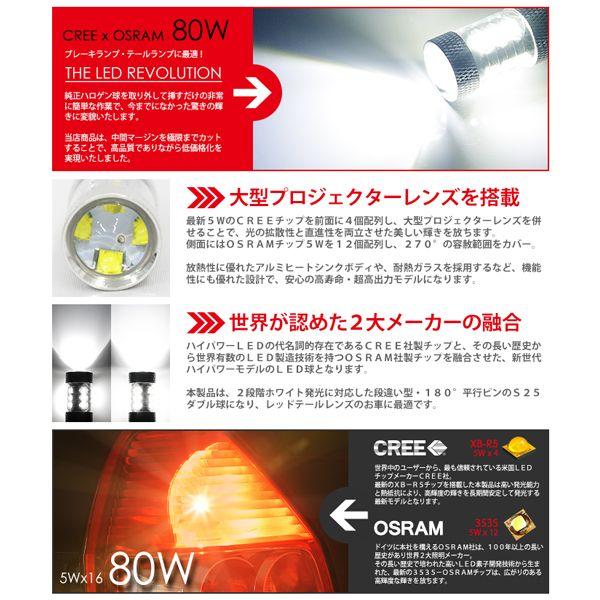 S25 LED バルブ ブレーキランプ / テールランプ ホワイト / 白 バルブ ダブル球 CREE 80W 送料無料｜seek｜02