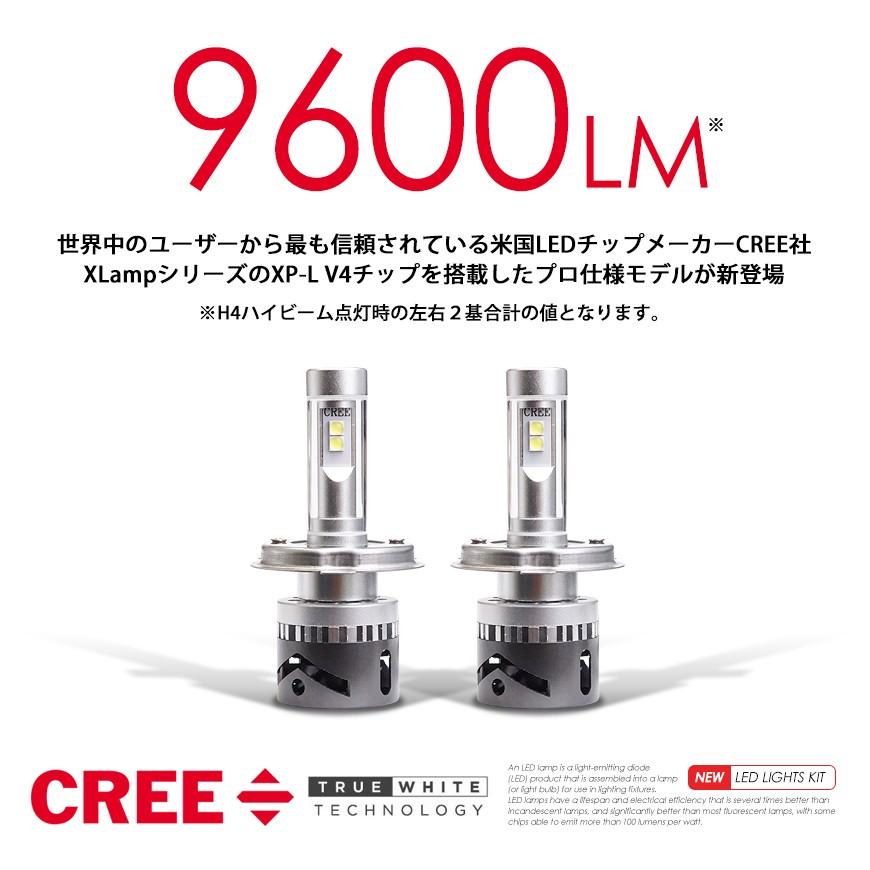 LEDヘッドライト H4 LED バルブ 9600lm 爆光 CREE製チップ搭載 Hi/Lo