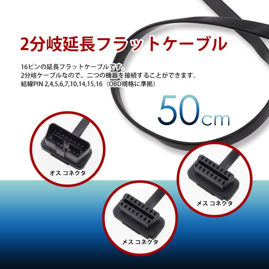 SEEK OBD2 ケーブル 分岐コネクター 延長ケーブル 2分岐 スイッチ付き 延長フラットケーブル 16ピン 複数のOBD機器に 2分配 ハーネス 50cm 823079 送料無料｜seek｜03