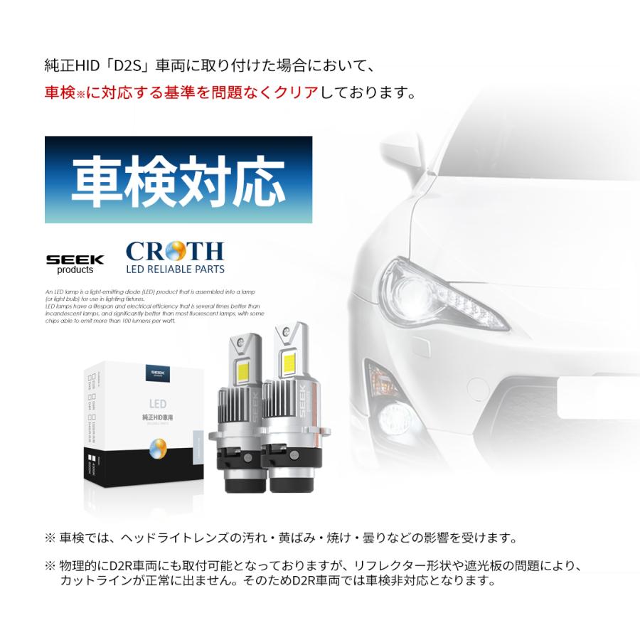 ポイント5倍 SEEK Products D2S LEDバルブ 純正HID車用 ヘッドライト 車検対応 純正HID交換 ポン付け 6000K 最新 プロジェクター用 CROTH 1年保証 送料無料｜seek｜06