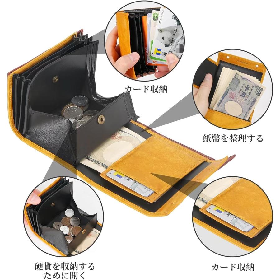 二つ折り財布 メンズ 2つ折り イタリア レザー ミニ財布 コンパクト箱型小銭入れ小さい財布 二つ折り 箱状財布 大容量 L字 レディース [並行輸入品] |  | 04