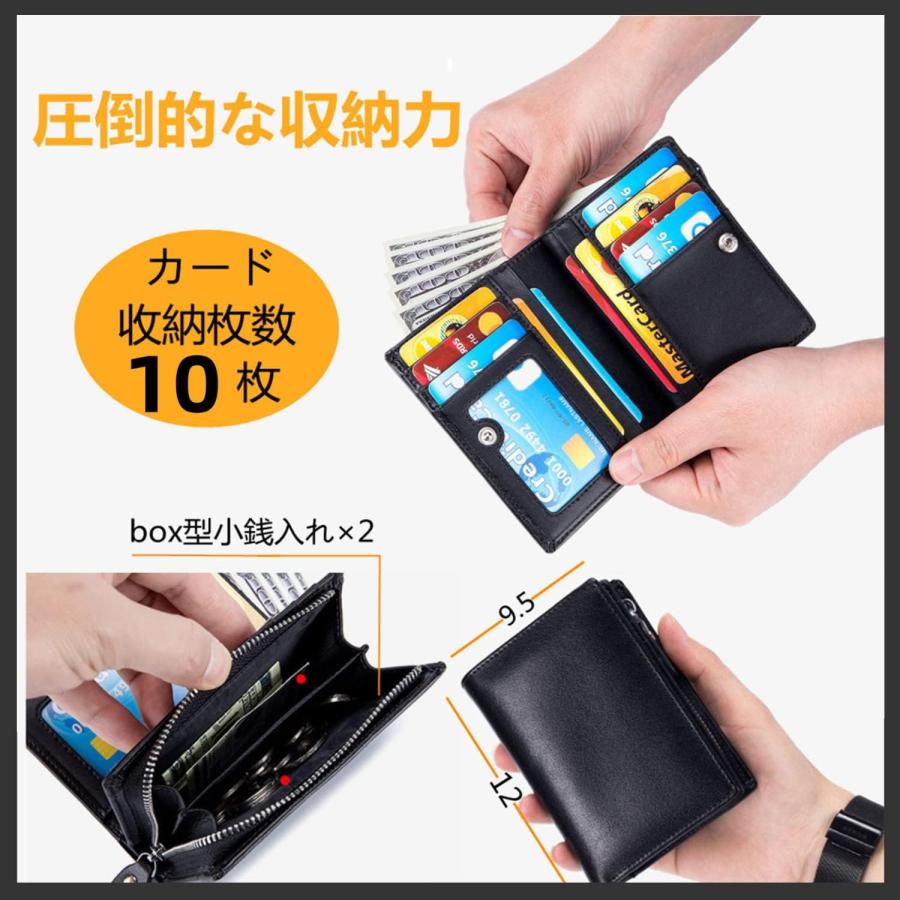 財布 メンズ 二つ折り 本革 【3代目】 大容量 L字型ファスナー小銭入れ 軽量 防水 折りたたみ財布 ふたつおり ビジネス ギフト 父の日 プレゼント |  | 03