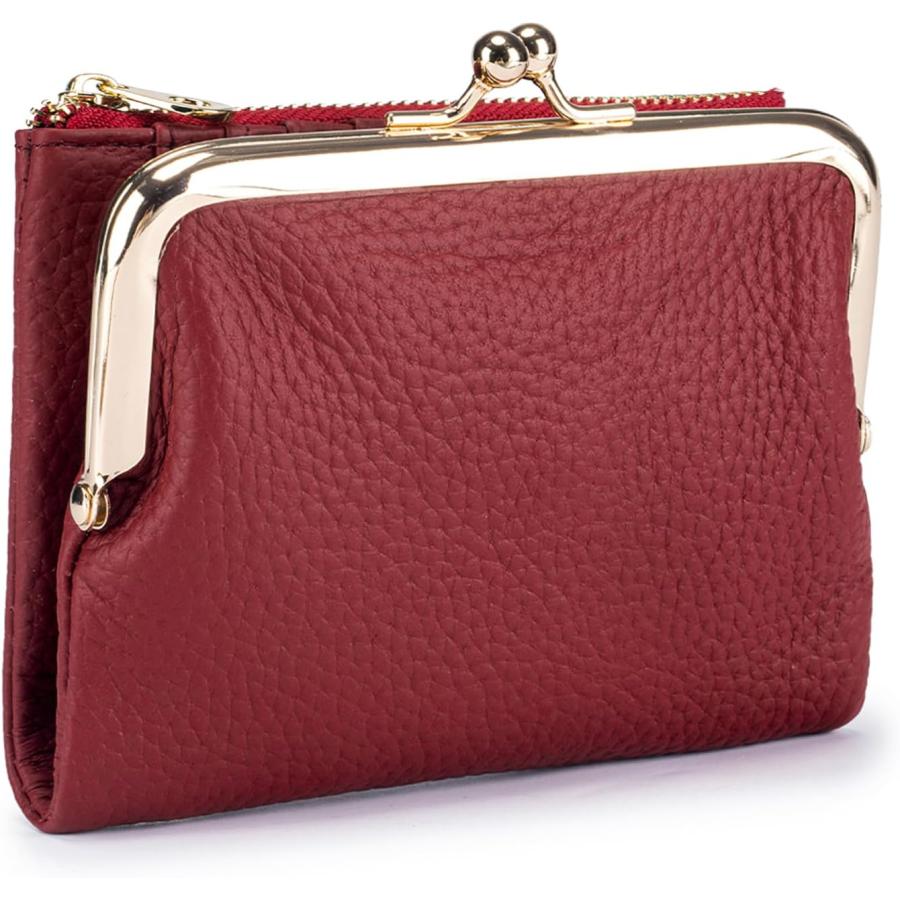 がま口財布 本革 レディース 二つ折り財布 旅行財布 大容量 柔らかい 小銭入れ付き 牛本革 軽量 多機能 コンパクト カジュアル | 