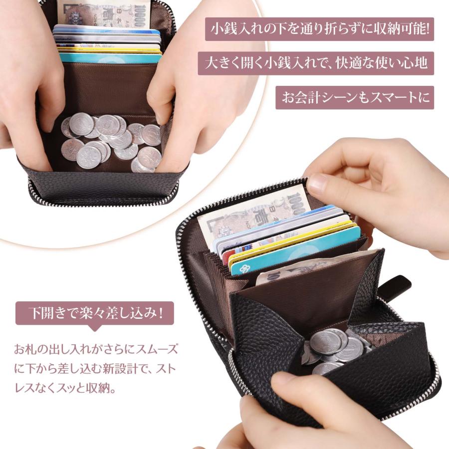 ミニ財布 お札が折れない 財布 レディース メンズ 二つ折り財布 大容量 じゃばら カードケース ボックス型 小銭入れ YKKファスナー 牛革 小さい財布 ブラック |  | 06