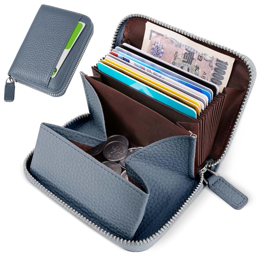 ミニ財布 お札が折れない 財布 レディース メンズ 二つ折り財布 大容量 じゃばら カードケース ボックス型 小銭入れ YKKファスナー 牛革 小さい財布 ブラック | 