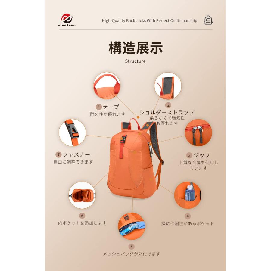 アウトドアバック 超軽量携帯リュック 折りたたみ可能バックパック 耐久性のある 22L大容量 収納性 マルチカラー 休暇、学校、キャンプ_25