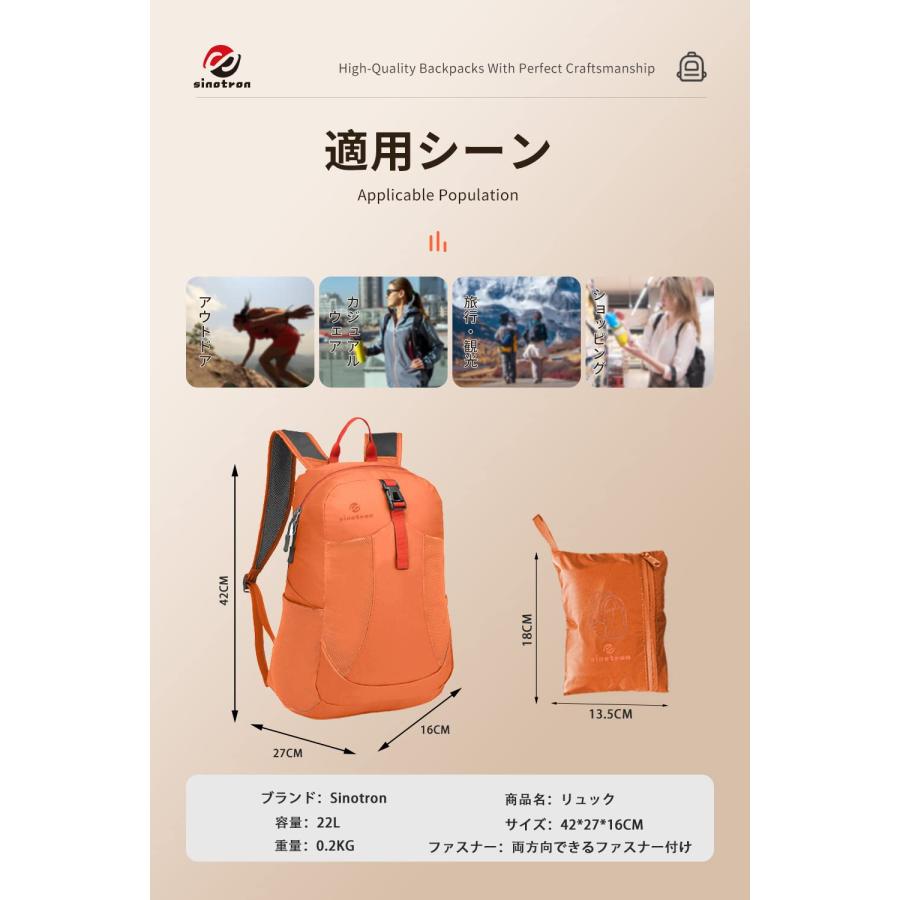 アウトドアバック 超軽量携帯リュック 折りたたみ可能バックパック 耐久性のある 22L大容量 収納性 マルチカラー 休暇、学校、キャンプ_27