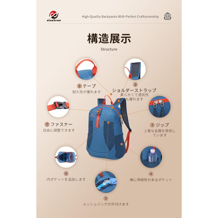 アウトドアバック 超軽量携帯リュック 折りたたみ可能バックパック 耐久性のある 22L大容量 収納性 マルチカラー 休暇、学校、キャンプ_17