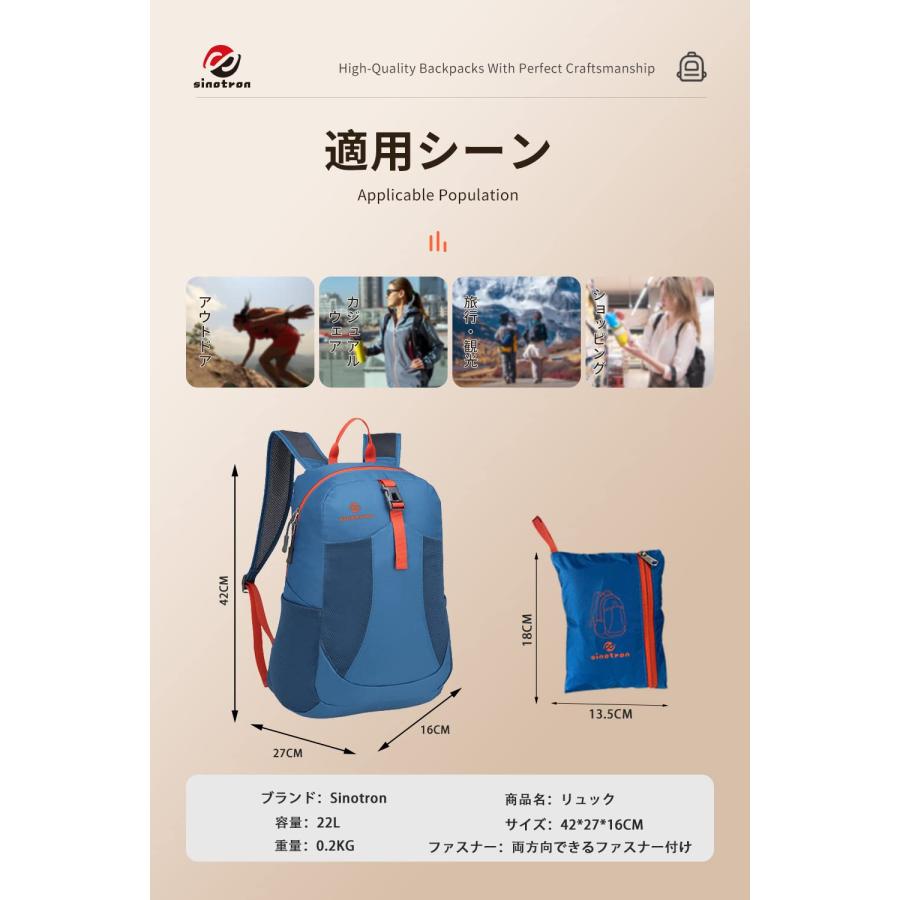アウトドアバック 超軽量携帯リュック 折りたたみ可能バックパック 耐久性のある 22L大容量 収納性 マルチカラー 休暇、学校、キャンプ_19