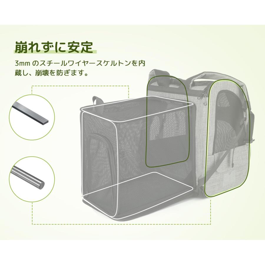 ペット キャリーバッグ 猫用 犬用 リュック メッシュ窓 通気性 拡張可能 2WAY ペットハウス ケージ 折り畳み お出かけ ドライブ 旅行 通院 防災 避難用_15