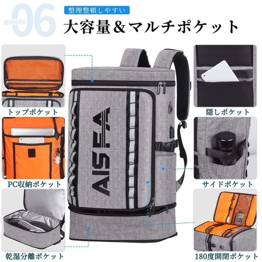 リュック メンズ 大容量 スポーツリュック 旅行 リュックサックビジネスリュック スクエア型 バックパック 防水17インチPC 2層式 拡張機能 靴/弁当収納