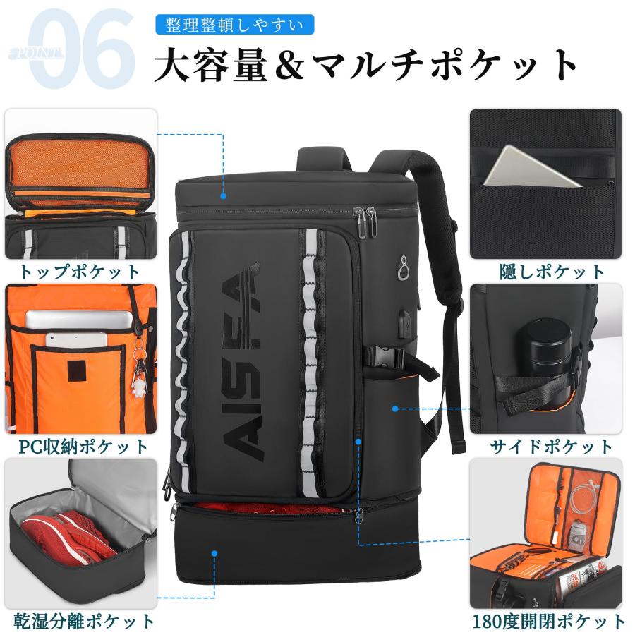 リュック メンズ 大容量 スポーツリュック 旅行 リュックサックビジネスリュック スクエア型 バックパック 防水17インチPC 2層式 拡張機能 靴/弁当収納