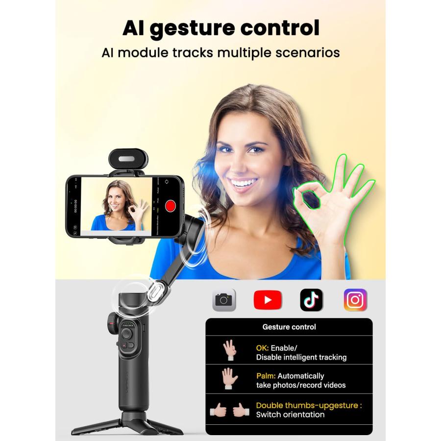 スマホ用AI版3軸ジンバルスタビライザー AIトラッキングiPhone&amp