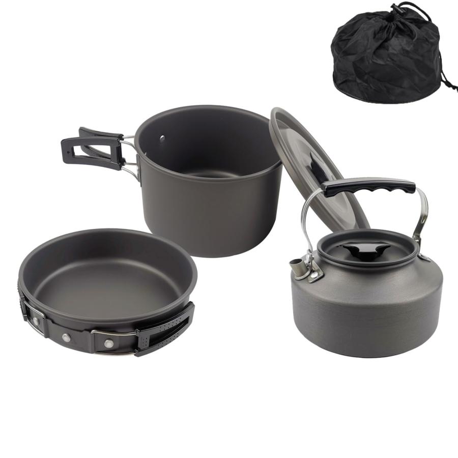 キャンプ用調理器具セット 3点セット 食品グレードの硬質アルミニウム 折畳み式a キャンプ用調理器具セット 3点セット 食品グレードの硬質アルミニウム
