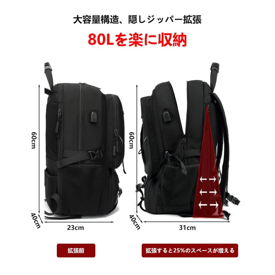 リュック メンズ 大容量 60L~80L拡張機能 軽量17インチPC対応ビジネス