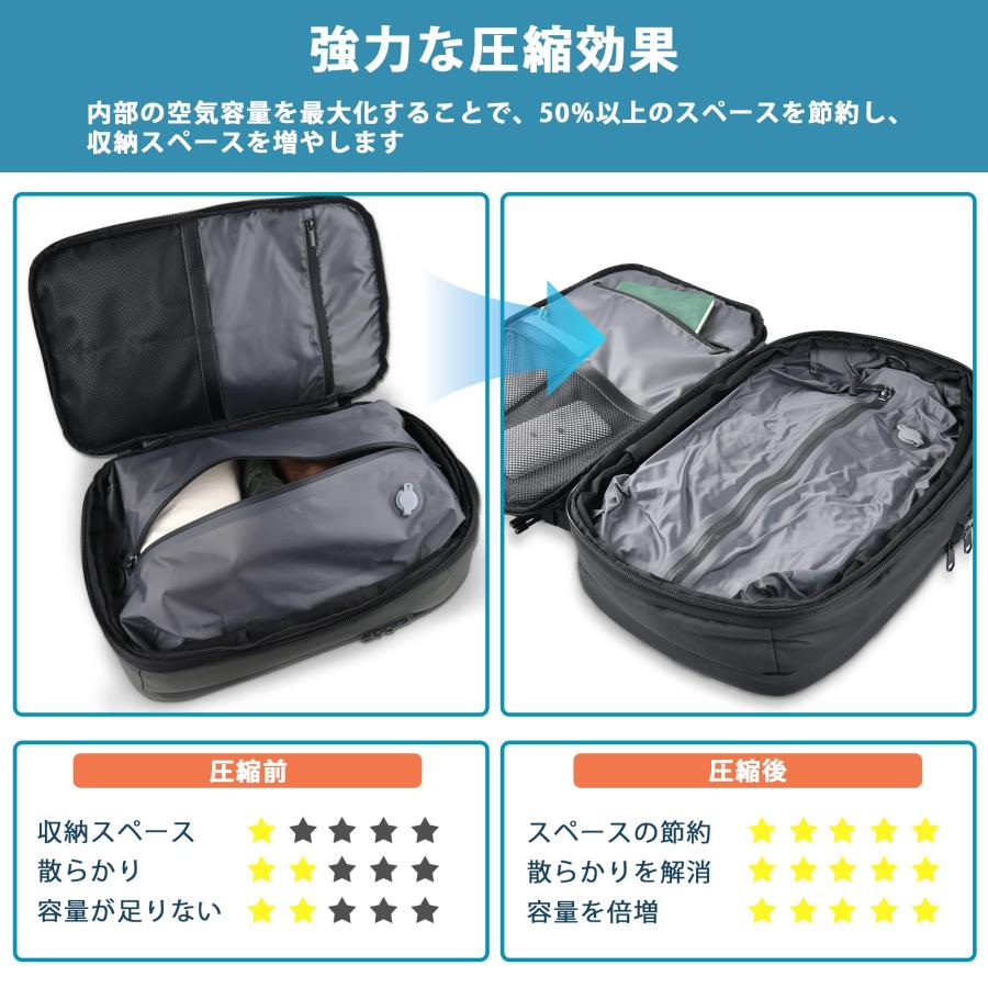 真空圧縮 リュック TSA 盗難防止 ポンプ付き ビズネス 旅行用 大容量