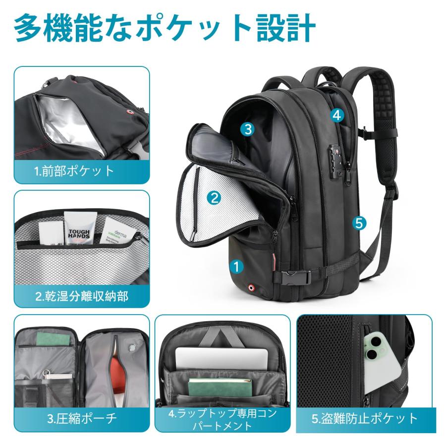 真空圧縮 リュック TSA 盗難防止 ポンプ付き ビズネス 旅行用 大容量