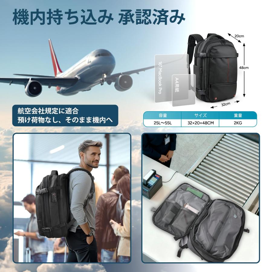真空圧縮リュックサック(グレー)　32×15～20×49(cm) ★ポンプ有り★ 真空圧縮 リュック TSA 盗難防止 ポンプ付き ビズネス 旅行用 大容量