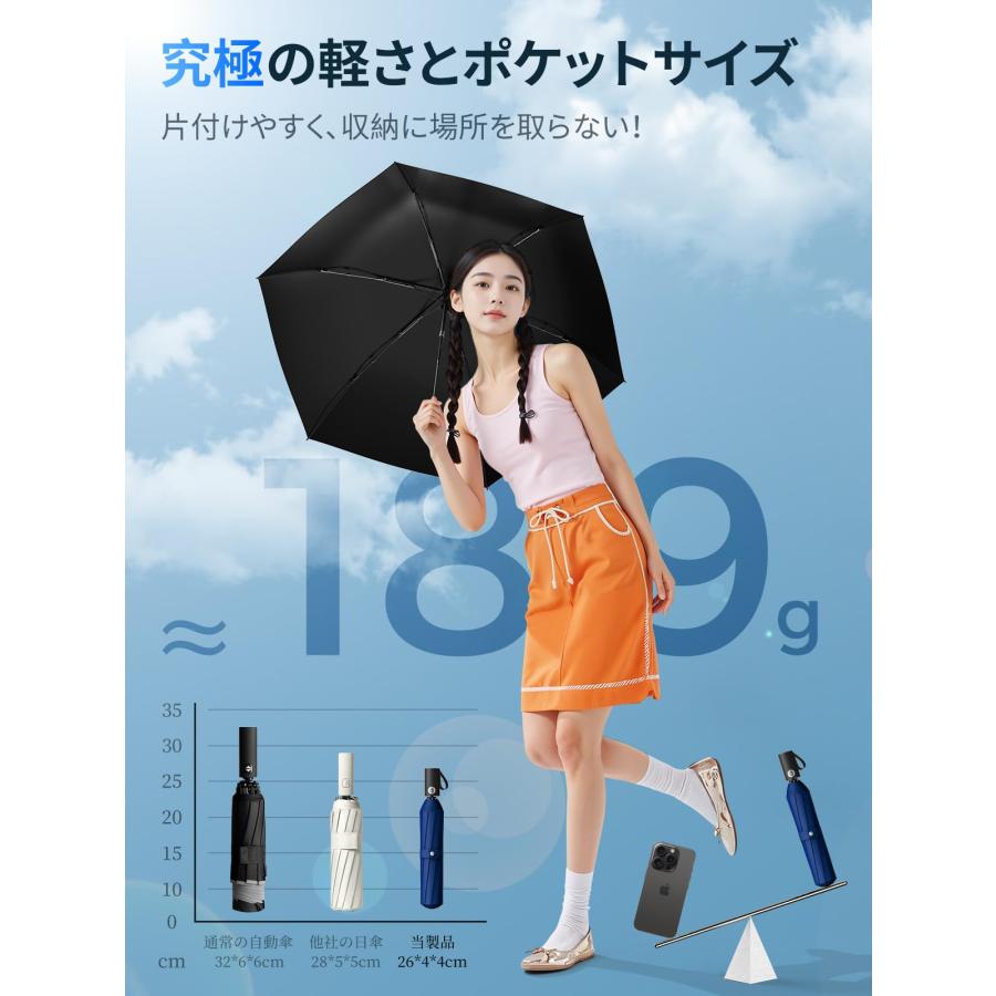 日傘 UVカット100遮光遮熱 折り畳み UPEBおりたたみ傘 188g-230g超