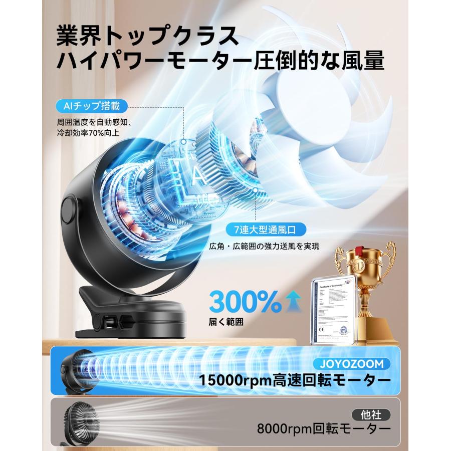 卓上扇風機 クリップ 小型 強力 USB急速充電式 車 扇風機 壁掛け