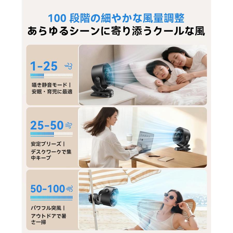 卓上扇風機 クリップ 小型 強力 USB急速充電式 車 扇風機 壁掛け