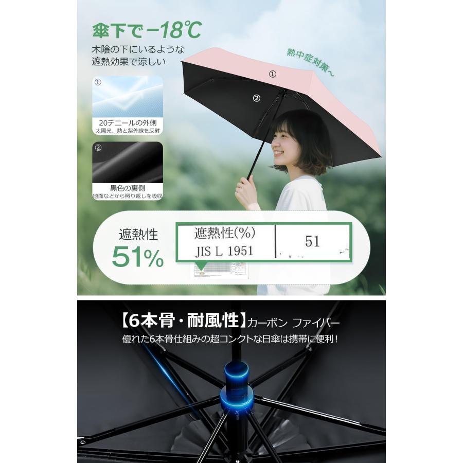 日傘 折りたたみ 完全遮光 UVカット率100% 超軽量118g 晴雨兼用
