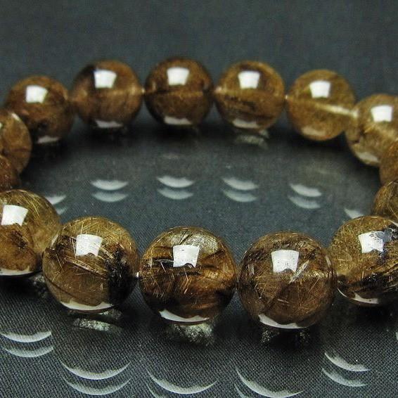 黒プラチナルチルクォーツ ブレスレット 15mm h118-66 : 誠安天然石