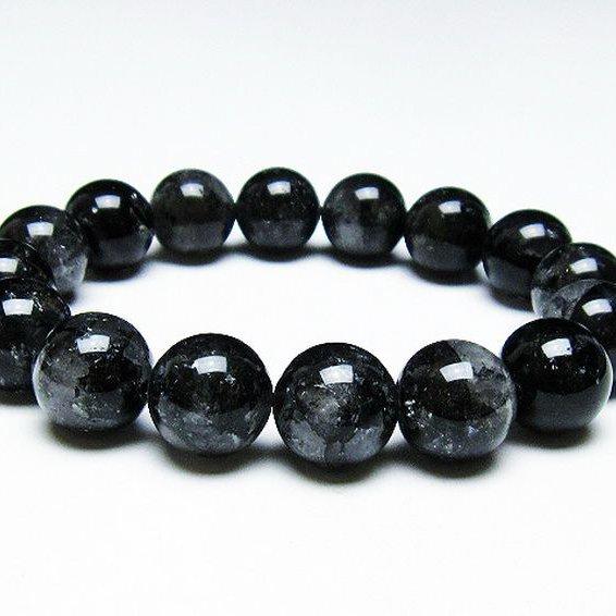 ブラックエレスチャルクォーツ 骸骨水晶 ブレスレット 14mm t124-4834