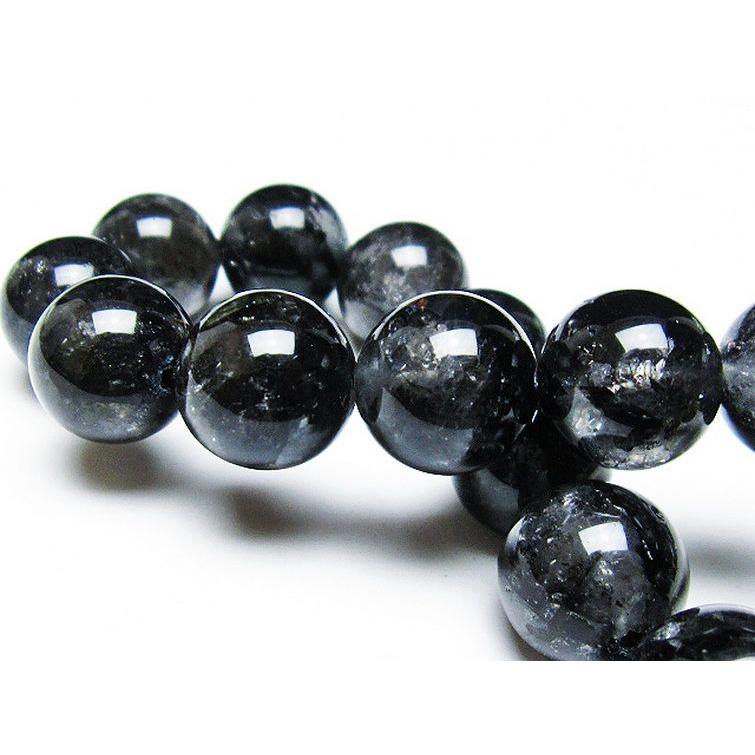 ブラックエレスチャルクォーツ 骸骨水晶 ブレスレット 14mm t124-4834