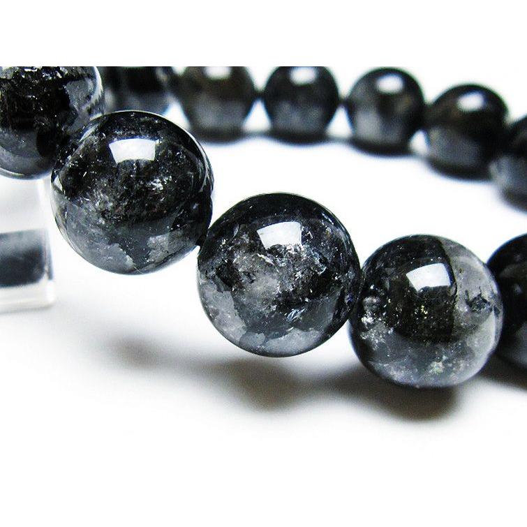 ブラックエレスチャルクォーツ 骸骨水晶 ブレスレット 14mm t124-4834