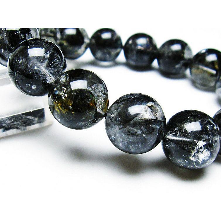 ブラックエレスチャルクォーツ 骸骨水晶 ブレスレット 14mm t124-4853