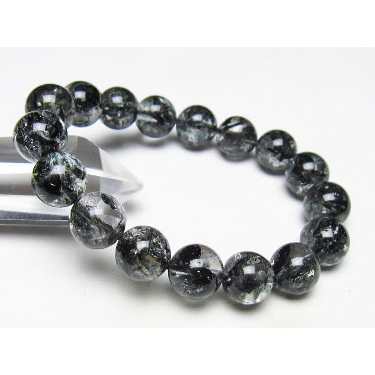 ブラックエレスチャルクォーツ 骸骨水晶 ブレスレット 12mm t124-5392