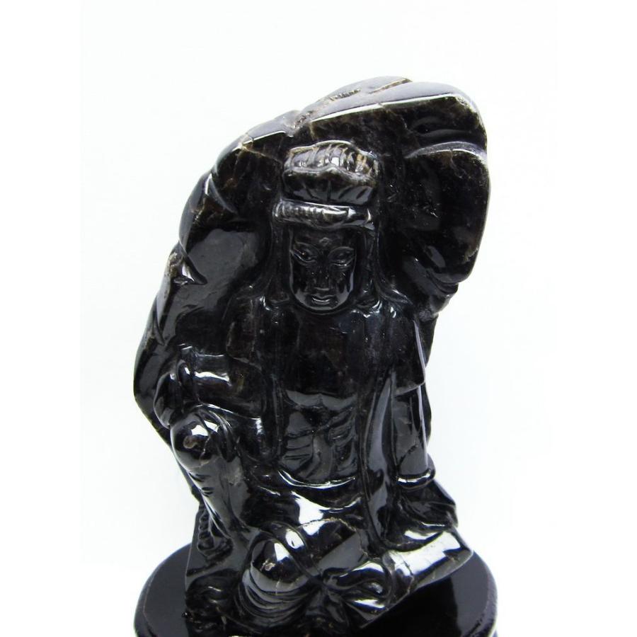 1.2Kg モリオン 純天然 黒水晶 手彫り 観音 置物 t130-2071 : 誠安