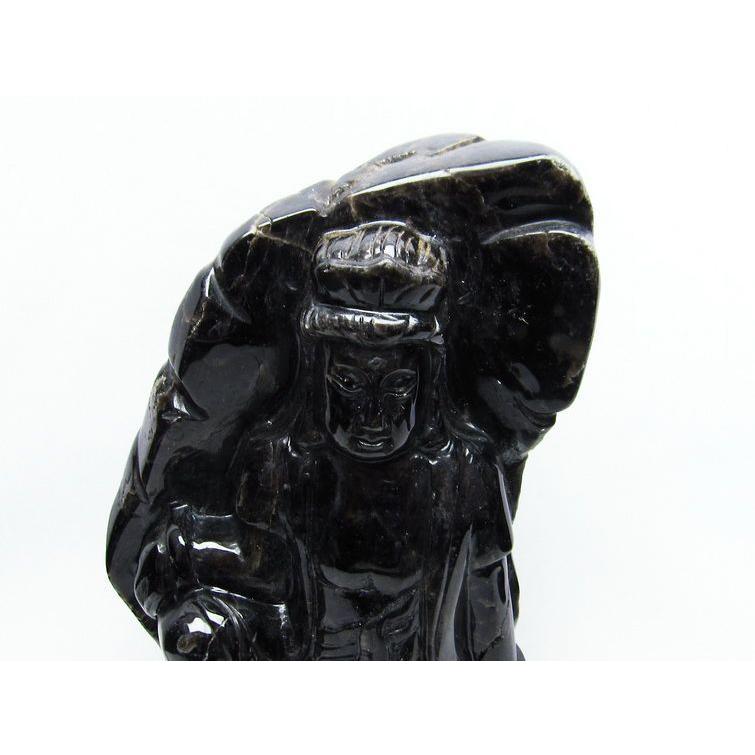 1.2Kg モリオン 純天然 黒水晶 手彫り 観音 置物 t130-2071 : 誠安